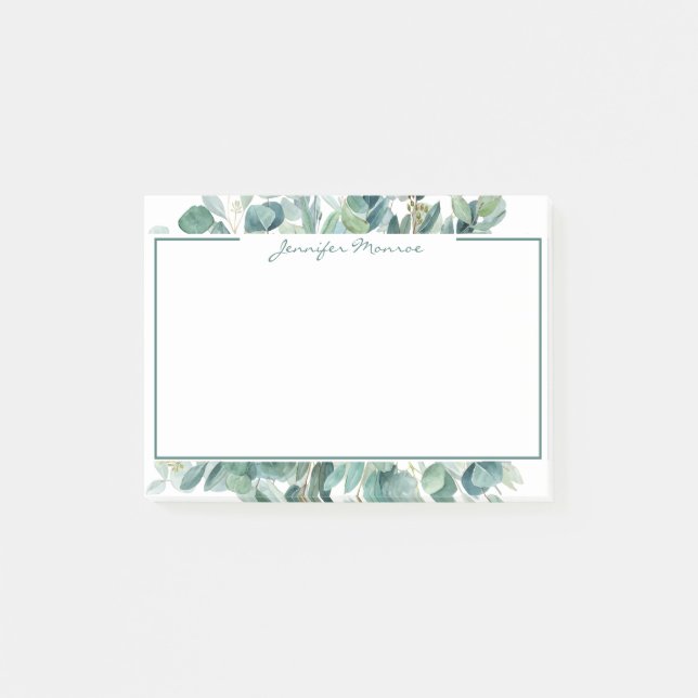 Eucalyptus border personalized lined post-it notes (Front)