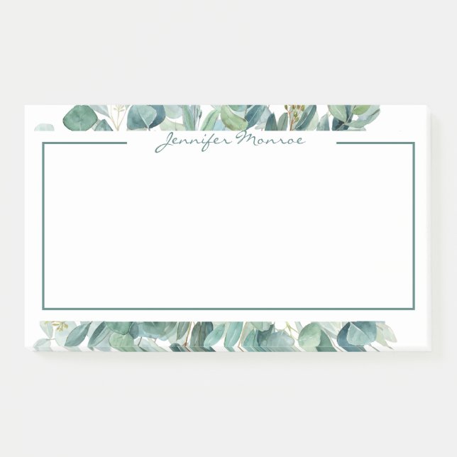 Eucalyptus border personalized lined post-it notes (Front)