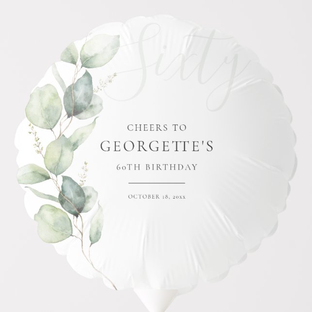 Eucalyptus Botanical 60th Adult Birthday Party Balloon (Front)