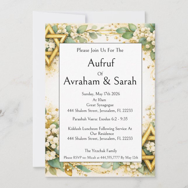 Eucalyptus Botanical Aufruf, Floral Baby's Breath Invitation (Front)