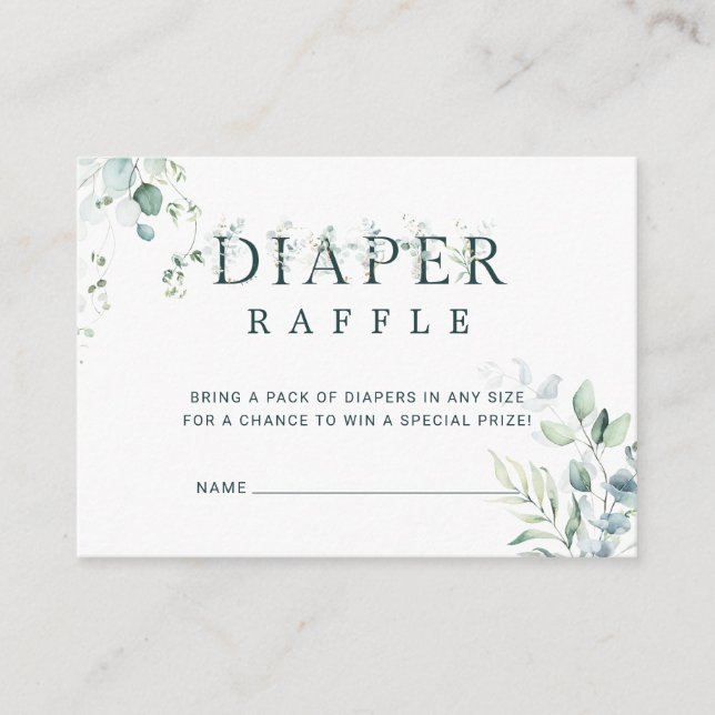 Eucalyptus Botanical Baby Shower Diaper Raffle Enclosure Card (Front)
