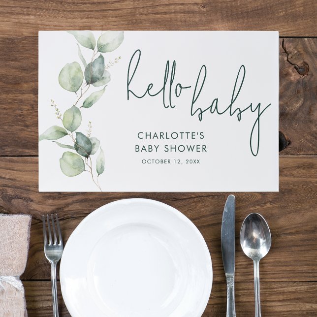 Eucalyptus Botanical Baby Shower Paper Placemat (Eucalyptus Greenery Baby Shower Placemat)