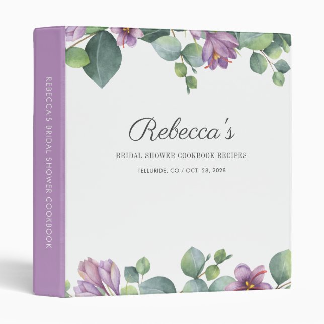 Eucalyptus Botanical Bridal Shower Cookbook Recipe 3 Ring Binder (Front/Spine)