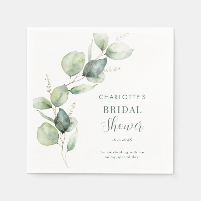 Eucalyptus Botanical Bridal Shower Paper Napkins (Front)