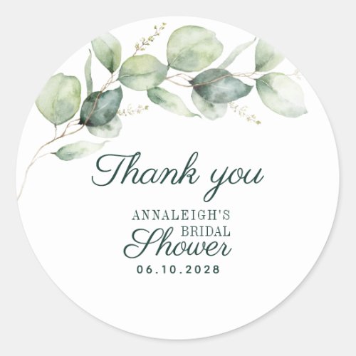 Eucalyptus Botanical Bridal Shower Thank You Classic Round Sticker