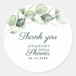 Eucalyptus Botanical Bridal Shower Thank You Classic Round Sticker