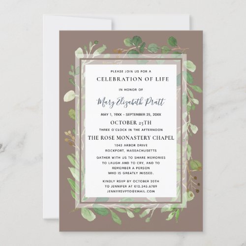 Eucalyptus Botanical Celebration of a Life Funeral Invitation