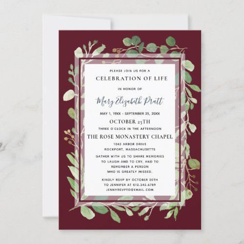 Eucalyptus Botanical Celebration of a Life Funeral Invitation