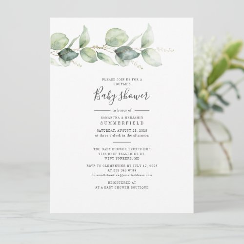 Eucalyptus Botanical Couples Baby Shower Elegant Invitation