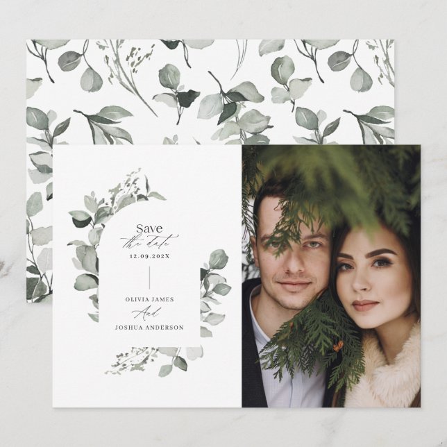 Eucalyptus botanical elegant photo simple wedding  save the date (Front/Back)