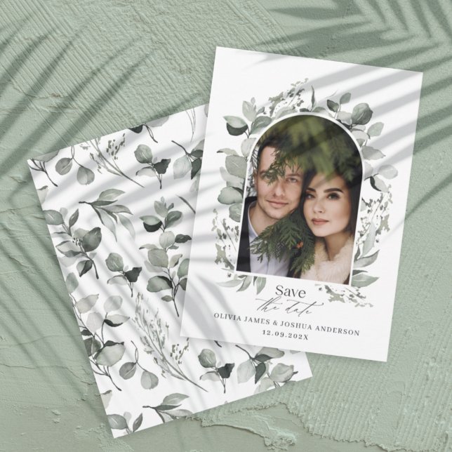 Eucalyptus botanical elegant photo simple wedding save the date (Creator Uploaded)
