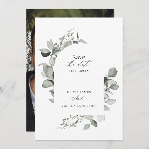 Eucalyptus botanical elegant photo simple wedding  save the date