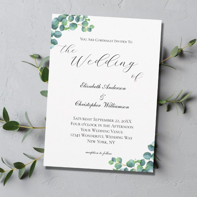 Eucalyptus Botanical Elegant Script Modern Wedding Invitation (Creator Uploaded)
