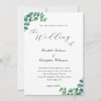 Eucalyptus Botanical Elegant Script Modern Wedding Invitation