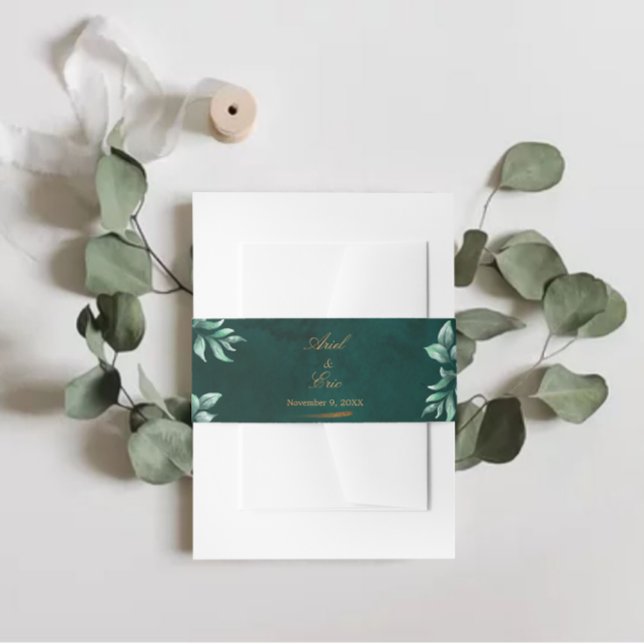 Eucalyptus Botanical Emerald Greenery Wedding Invitation Belly Band (Creator Uploaded)