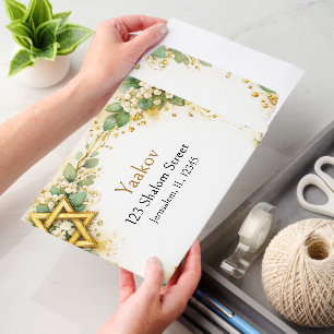Eucalyptus Botanical Floral Baby's Breath Gold Envelope Mailers