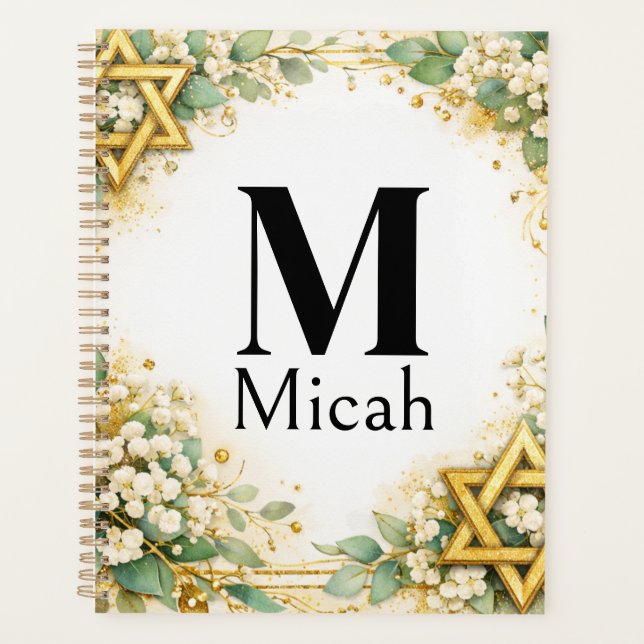 Eucalyptus Botanical Floral Gold Monogram Planner (Front)