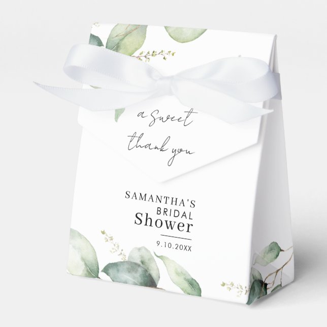 Eucalyptus Botanical Foliage Bridal Shower Favor Boxes (Front Side)