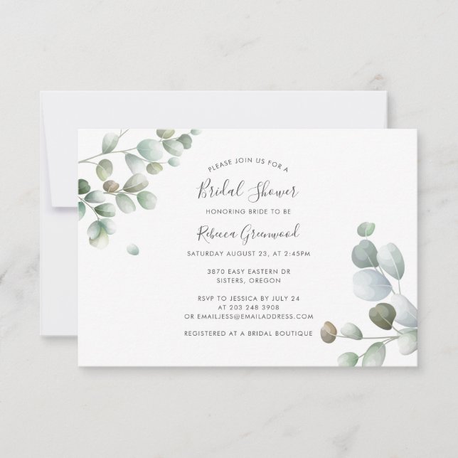 Eucalyptus Botanical Foliage Bridal Shower Note Card (Front)