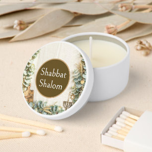 Eucalyptus Botanical Foliage Green and White Mini Candle Favors