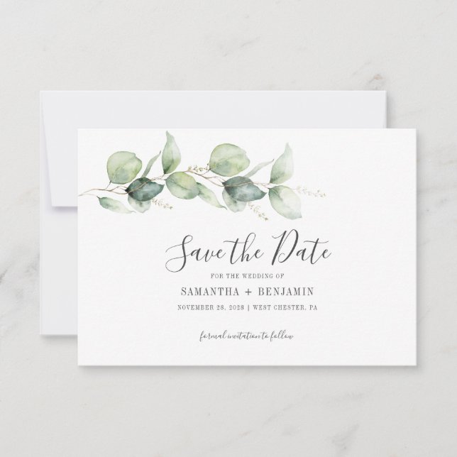 Eucalyptus Botanical Foliage Wedding Save the Date (Front)