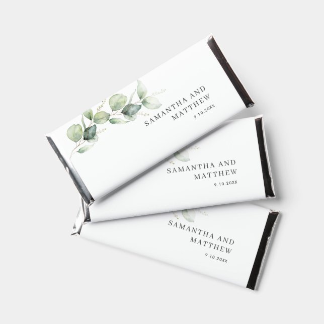 Eucalyptus Botanical Foliage Wedding Shower Hershey Bar Favors (Front)
