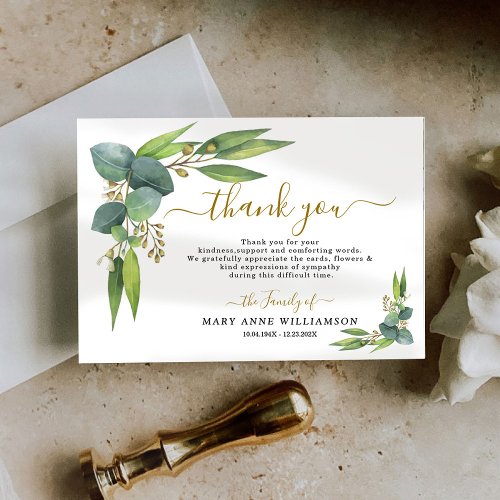 Eucalyptus Botanical Funeral Thank You Card