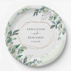 Eucalyptus Botanical Geometric Greenery Wedding Paper Plates