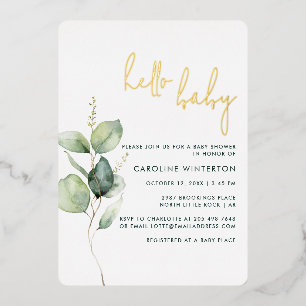 Eucalyptus Botanical Girl Baby Shower Gold Foil Invitation