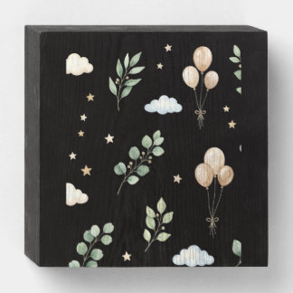 Eucalyptus Botanical & Gold Balloons Wall Clock Wooden Box Sign