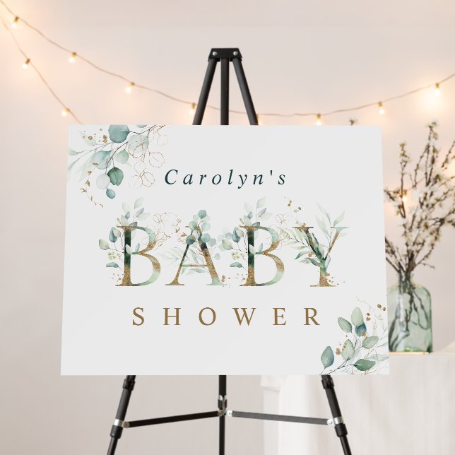 Eucalyptus Botanical Gold Letter Baby Shower  Foam Board (In Situ (Stand))