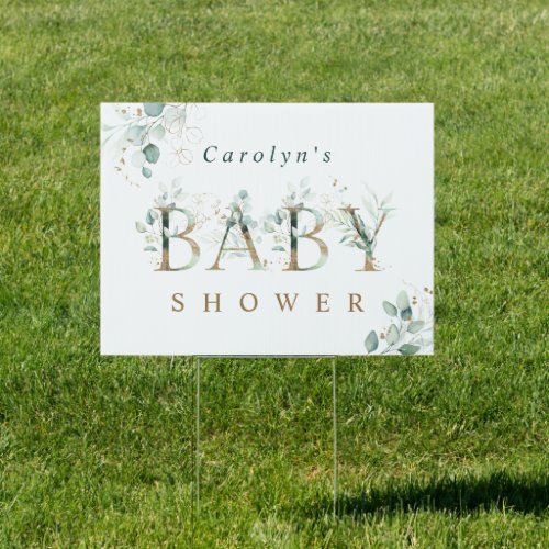 Eucalyptus Botanical Gold Letter Baby Shower Sign