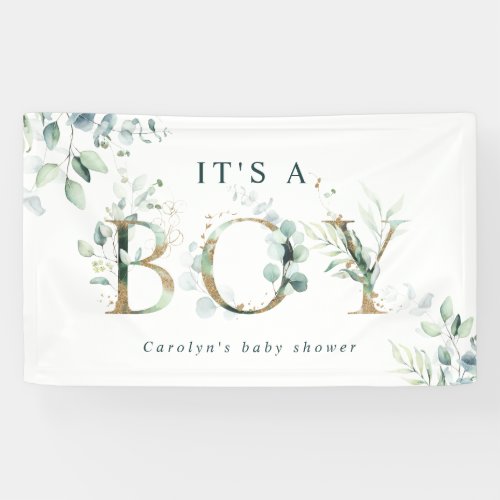 Eucalyptus Botanical Gold Letter Boy Baby Shower  Banner