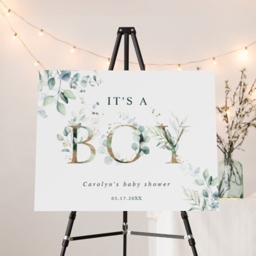 Eucalyptus Botanical Gold Letter Boy Baby Shower Foam Board