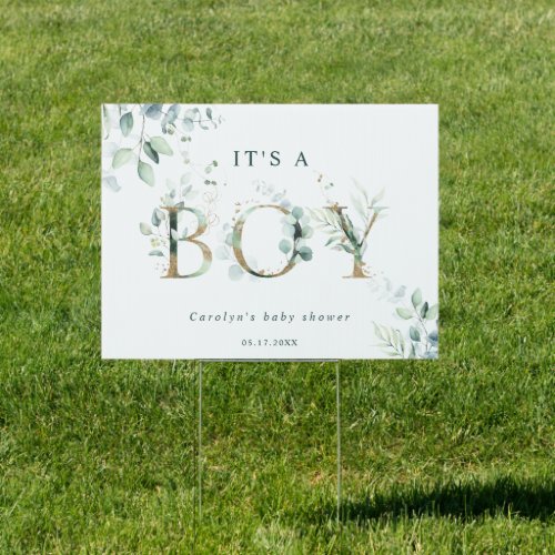 Eucalyptus Botanical Gold Letter Boy Baby Shower  Sign