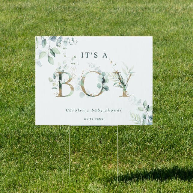 Eucalyptus Botanical Gold Letter Boy Baby Shower  Sign (Insitu)