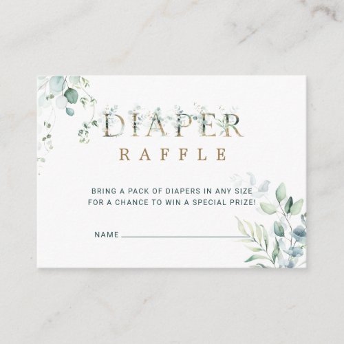 Eucalyptus Botanical Gold Letter Diaper Raffle  Enclosure Card