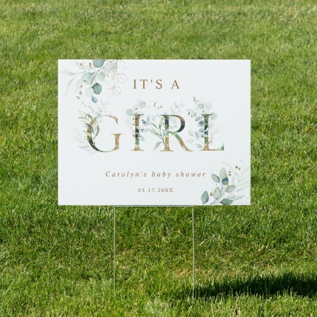 Eucalyptus Botanical Gold Letter Girl Baby Shower  Sign (Insitu)