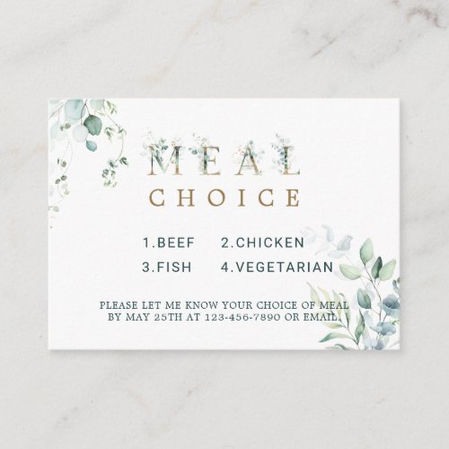 Eucalyptus Botanical Gold Letter Meal Choice Enclosure Card