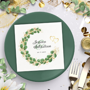 Eucalyptus Botanical Green & Gold Elegant Wedding Napkins