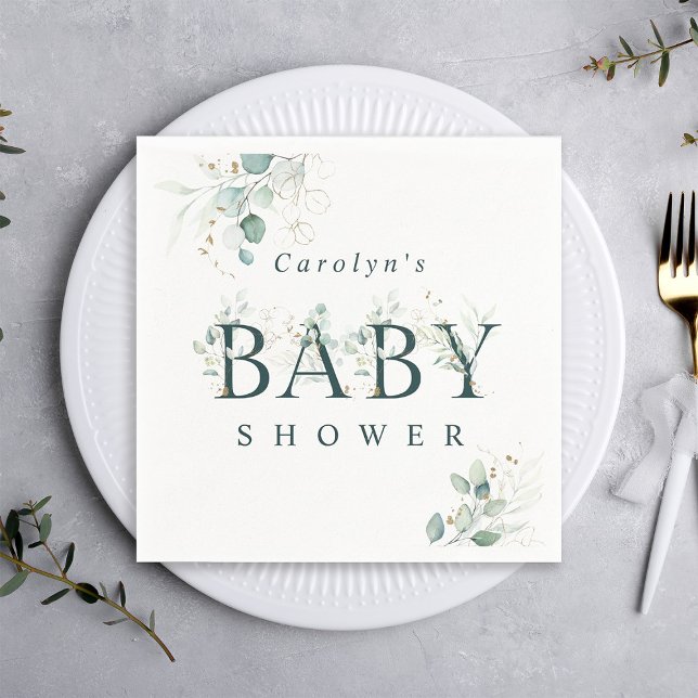 Eucalyptus Botanical Green Letter Baby Shower  Napkins (Creator Uploaded)
