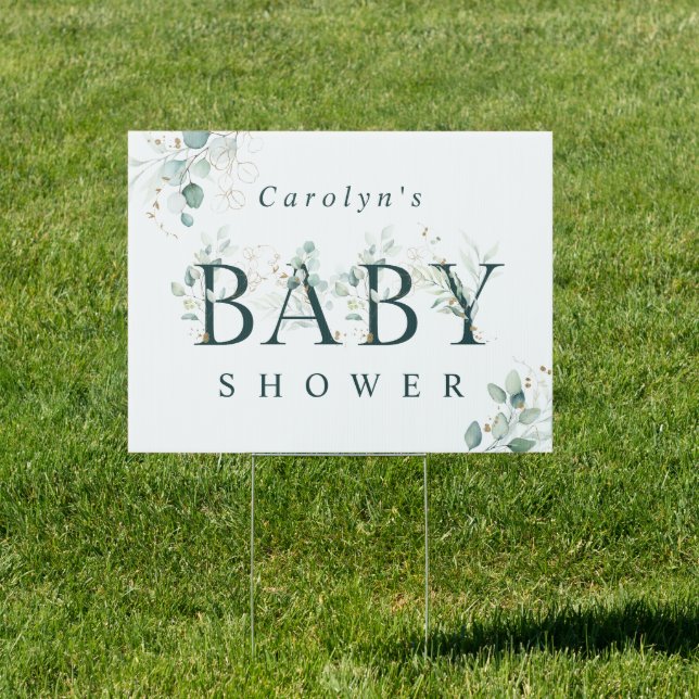 Eucalyptus Botanical Green Letter Baby Shower Sign (Insitu)