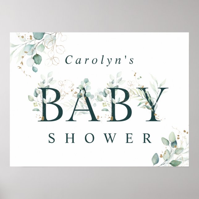 Eucalyptus Botanical Green Letter Baby Shower Sign (Front)