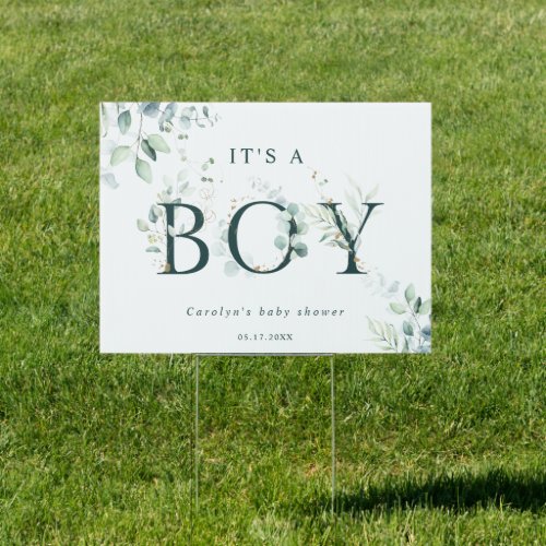 Eucalyptus Botanical Green Letter Boy Baby Shower  Sign
