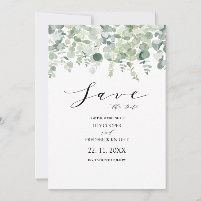 Eucalyptus Botanical Green Wedding Save The Date (Front)