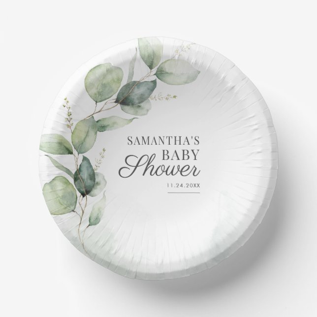 Eucalyptus Botanical Greenery Baby Shower Paper Bowls (Front)