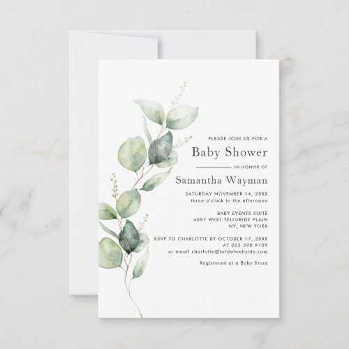 Eucalyptus Botanical Greenery Boy Baby Shower Invitation