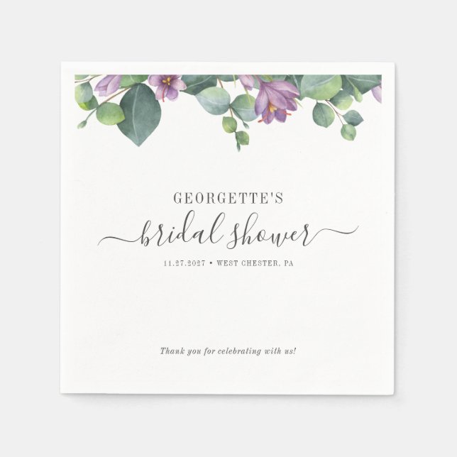 Eucalyptus Botanical Greenery Bridal Shower Paper Napkins (Front)
