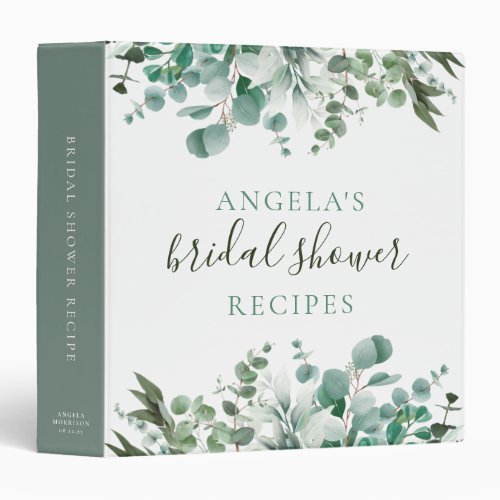 Eucalyptus Botanical Greenery Bridal Shower Recipe 3 Ring Binder