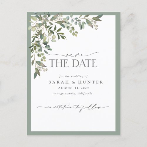 Eucalyptus Botanical Greenery Calligraphy Wedding Announcement Postcard